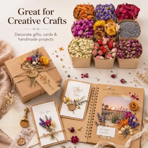Sukh Dried Herbs Kit - Dried Botanicals Bulk,9 Bags Natural Dry Flowers and Herbs for Soap,Candle,Perfume,Bath Bombs,Resin Jewelry Making Supplies,Fragrance Sachet DIY and Witchcraft