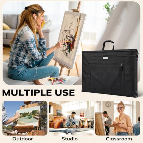 JusArt Art Portfolio Bag, 18x24 Foldable Light Weight Portfolio Folder Case with Adjustable Shoulder Strap, Leather Corners, Waterproof Art Bag for Artists and Adults for Artwork, Poster, Sketching