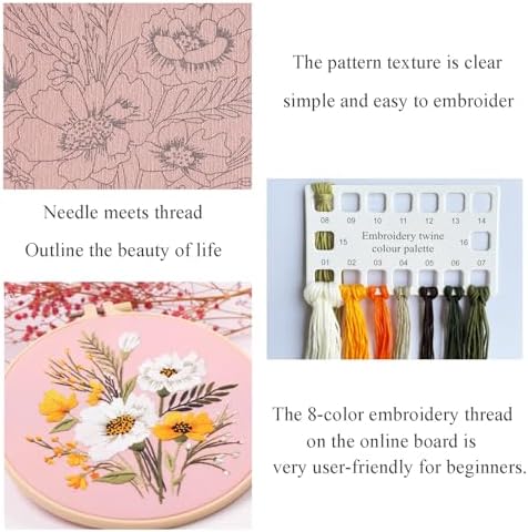 Silentsea 3 Embroidery Kits-Beginner Collection, Includes All Needed 3 Plastic Hoops, 3 Embroidery Fabrics with Patterns, Threads, Needles, and More.