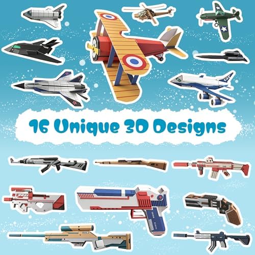 2 Themes in 1, 3D Model Paper Airplane Kits, DIY Origami Kit for Kids Ages 8-12, Include 16 Pre-cut, Easy-to-Assemble Gun & Aircraft Models, Origami Kit for Kids Ages 8-12, Paper Airplane Kits