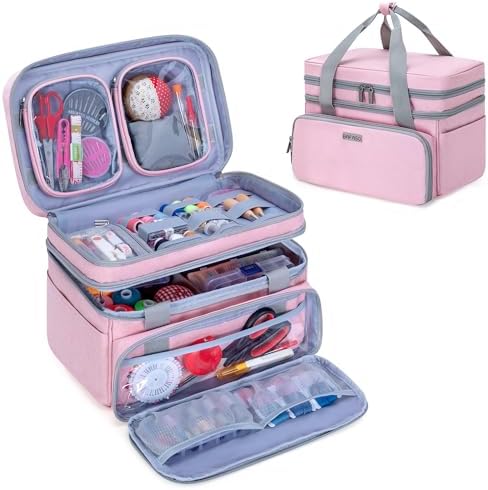 BAFASO Double Layer Sewing Accessories Organizer, Pink