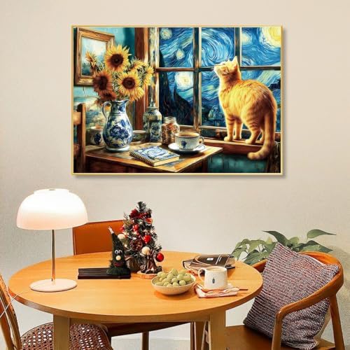 VeGuude Diamond Art Kits for Adults Starry Night Cat Diamond Painting Kits