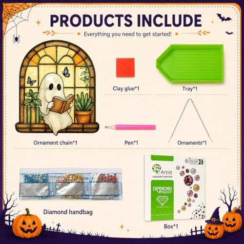 Ghost Hanging Diamond Art Kits for Adults, Diamond Painting Suncatchers