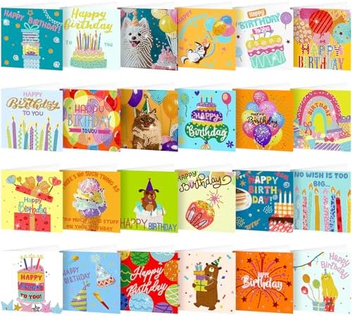 Saillong 24 Pack Happy Birthday Diamond Art Card with Envelopes
