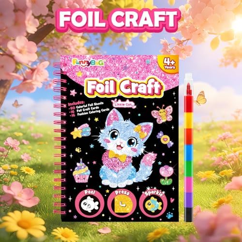 FUNNYB&G Foil Art Craft Kit for Kids, Sparkly Birthday Gift Toy for Girls | No Mess, Kids Ages 4-10 Create Sparkling Artwork, A Creative Gift for Birthdays, Holidays, Travel Activities,Screen-Free Fun