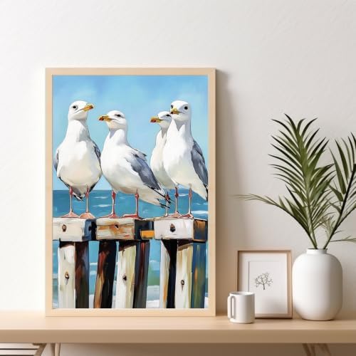Kalonyth Seagull Framed Paint by Numbers Kit for Adults Beginner 8x12 inch