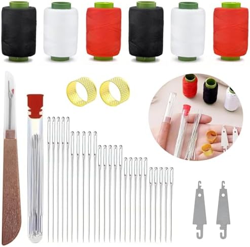 Sewing Tool Set, 37Pcs Big Eye Steel Sewing Needles Kit, Threader and Needle Repair Kit, Needle Threaders and Seam Ripper for Hand Sewing (37pcs tool kit)