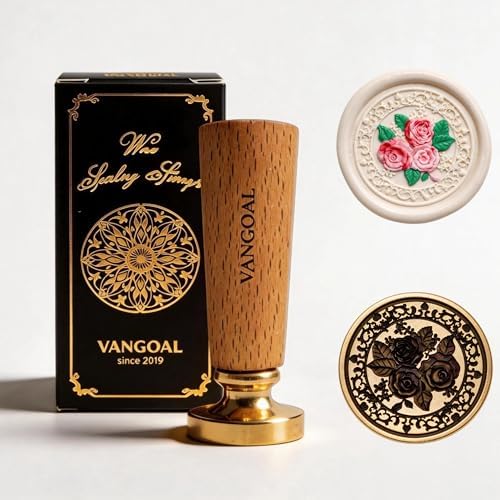 VANGOAL Wax Seal Stamp, Floral Series, 3D Embossed Brass Stamp Head with Wooden Handle, Vintage Sealing Kit for Wedding Invitations, Envelopes, Gift Wrapping, Letters and Crafts (Rose Renaissance)