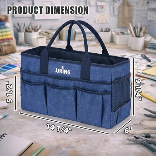 JJRING Large Art Supply Storage Tote Bag With Mesh Pockets, Blue