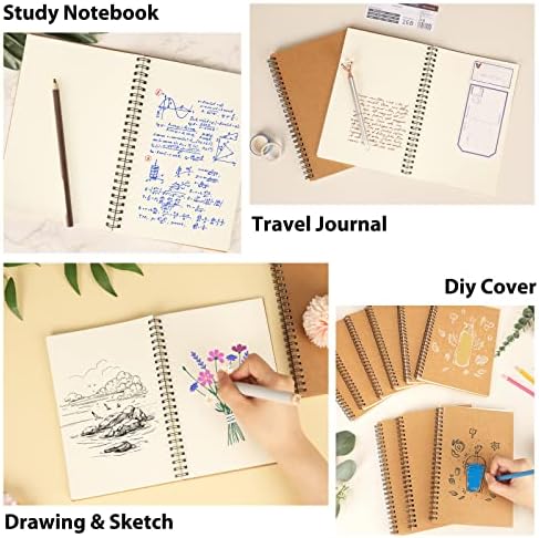 EOOUT 4 Pack A5 Blank Spiral Notebooks Sketchbooks, Unlined Journals 5.5 x 8.3in, 50 Sheets 100 Pages, 100gsm Diary Sketch Books for Drawing, Art, Students, Office