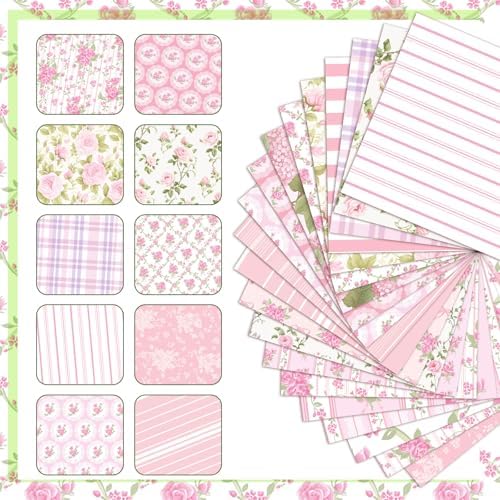 HunnmingRe 20 Pcs 10''x10'' Pink Hydrangea Quilting Fabric Squares