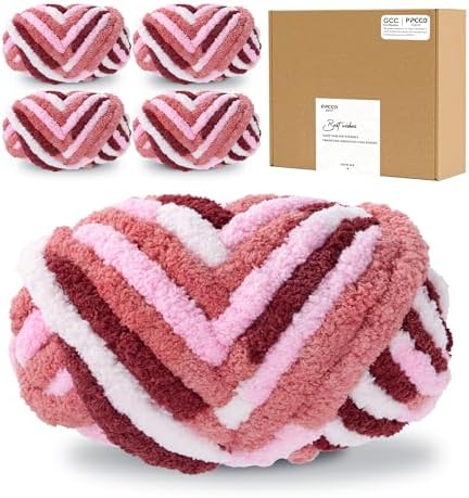 Bulky Chunky Yarn for Hand Knitting Blanket – #10 Jumbo Knitting Yarn, 1 Inch Thick Chenille Jumbo Yarn, No Knots Soft Machine Washable, Super Bulky Yarn 4 Pack for Crochet, Arm Knitting & Crafts