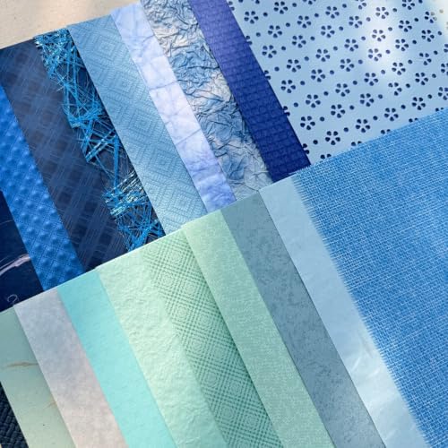 30 Sheets A5 Ocean Blue Textured Scrapbook Paper & Mesh Fabric Set
