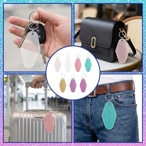 Glitter Acrylic Motel Keychains Bulk,Colorful Diamond Shaped Keychain Tags with Rings Blank Plastic Keychain for DIY