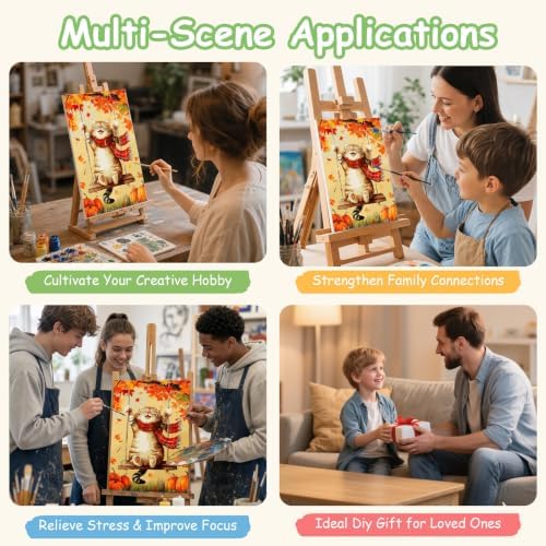 Spandrel Framed Paint by Numbers Cat Kit for Adult, Autumn Adult Paint by Number Kits on Canvas, DIY Acrylic Oil Easy Halloween Painting by Numbers Fall for Home Wall Decor, 8x12in