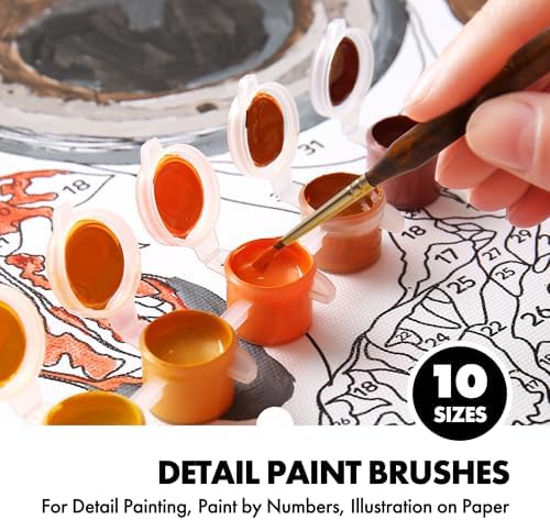 Artify Miniature Paint Brushes, Detail Brushes for Paint by Numbers, 10 Sizes Fine Detail Brushes for Paper Painting, Precision Brushes for Acrylic, Watercolor, Oil
