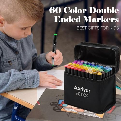 Alcohol Markers Dual Tip Art - 60 Colors Marker Set | Adult Brush Tip Drawing Pens, Artist Coloring Alcohol Based Art Markers Chisel Tip Double Sided Marker School Painting Gift
