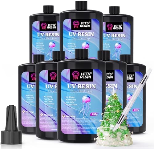 LET'S RESIN UV Resin, 2000g 8Pcs Hard Resin for Crafts, Casting, Coating | Crystal Clear, Low Viscosity, Odorless, Anti-Yellowing, Fast Cure, Low Shrinkage, Beginner-friendly for UV Jewelry, Molds