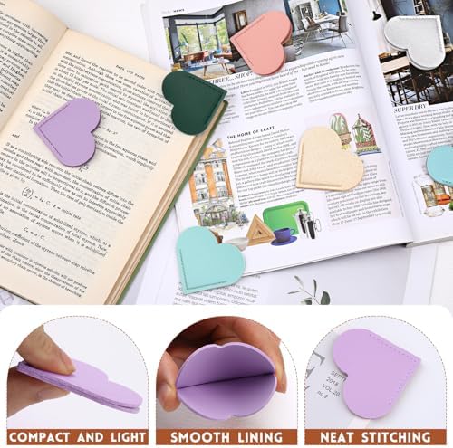 18 Pcs Leather Heart Bookmarks, Cute Corner Bookmarks for Women