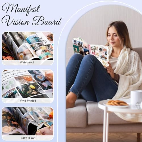 EggSun Vision Board Supplies with 1200+ Images & Quotes Collage Magazine Book, Wall Clip Art Scrapbook Journal Kit for Vision Board Making Beginners Women Men Teen Girls Coquette Room Decors(No Tear)