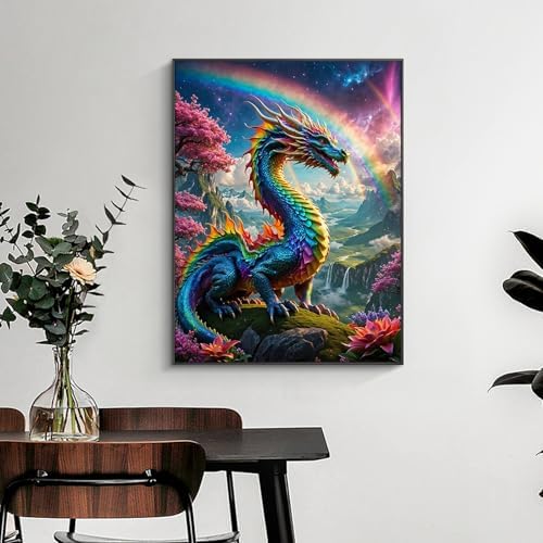 Yezavesu Dragon Diamond Art Kits for Adults, Dragon Diamond Painting Kit for Beginners, 5D DIY Round Full Drill Painting with Gem Art Craft Kits for Home Wall Decor 12x16 Inch