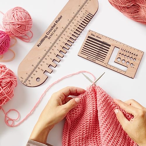 BENECREAT 2Pcs Wooden Sock Knitting Needle Gauge, Oval Rectangle Yarn Wrap Guide Board Wood Spinning Control Card Knitting Tool for Spinners Yarn Measuring Tools Crochet Accessories