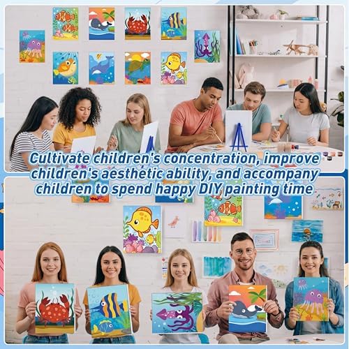 Blosssound 10 Set Pre Printed Canvas Pre Drawn Canvas Painting with Easel Kits 5" x 7" Outline Painting Panels for Beginners, DIY Craft Project, Home Decors(Ocean)