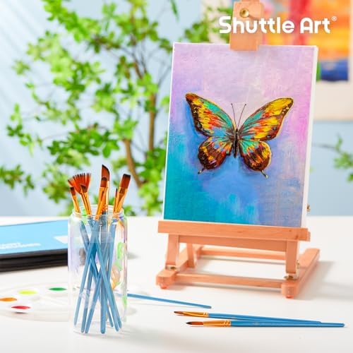 Shuttle Art 12 PCS Paint Brush Set with Case, Assorted Shapes & Sizes for Acrylic, Watercolor, Oil, and Gouache, Perfect Artist Brushes for Kids, Beginners, and Professionals, Ideal for Home or Travel