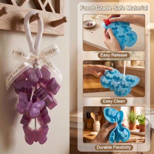 Silicone Butterfly Soap Mold Kit for DIY Soap Making, with Tool (Cotton Rope, Bow Ribbons, Tweezers), Reusable Soap Making Supplies for Crafts, Gifts & Beginners