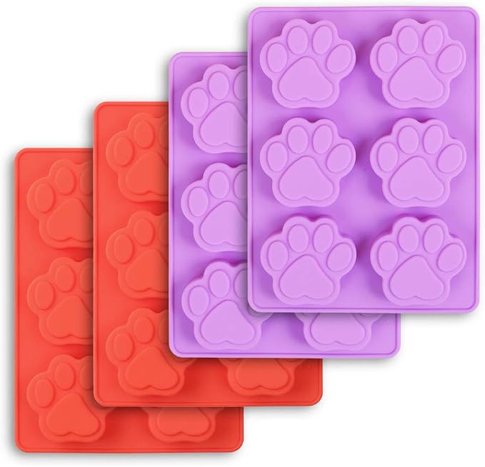Puppy Dog Paw Silicone Molds, Food Grade, for Chocolate, Candy, Pudding, Jelly, Dog Treats. 4 Pcs
