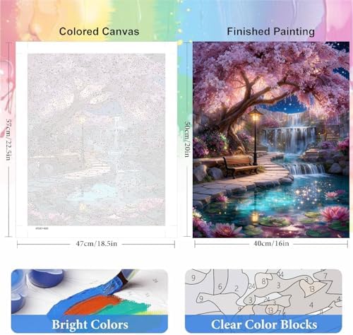 bleihum Cherry Blossoms Paint by Numbers Kit for Adults Tree 16x20inch