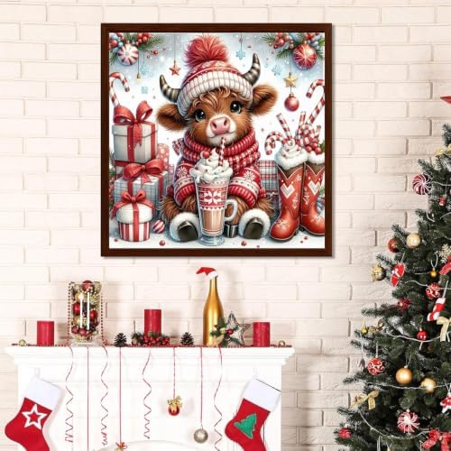 Christmas Diamond Art Kits for Adults,Cow Diamond Painting 13.8 x 13.8 Inch
