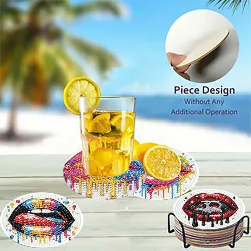 8 Pack Diamond Art Coasters,Sexy lips Diamond Painting Coasters Kits