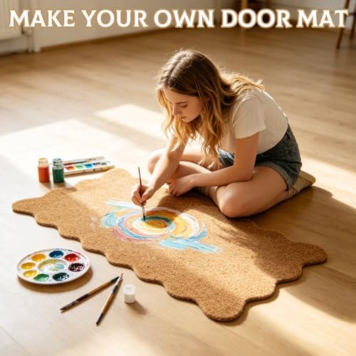 4 Pack Artificial Coir Doormats Scalloped 17 x 30 Inch, Blank Door Mats for Crafting with Non Slip Rubber Backing, Personalized Welcome Mat for DIY Painting, Entryway Porch Indoor Outdoor Door Rugs