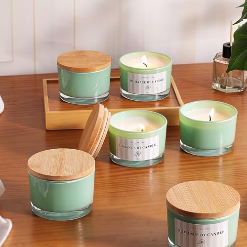 12 Pcs 4 oz Green Glass Candle Jars with Lids& Labels for Candle Making
