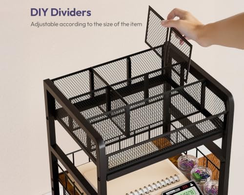SWTYMIKI Rolling Cart with Drawers - Metal Craft Cart with Wheels, DIY Divider and Wood Shelf, Art Supply Organizer Craft Organizer and Storage, Utility Storage Cart for Home Office Studio, Espresso