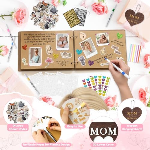 CY2SIDE Mom Memorial Gifts Photo Album – 110PCS In Loving Memory of Mom Wooden Scrapbook Kit Sympathy Gift for Loss of Mother, Bereavement Keepsake Grief Journal for Mother’s Day & Grieving Family