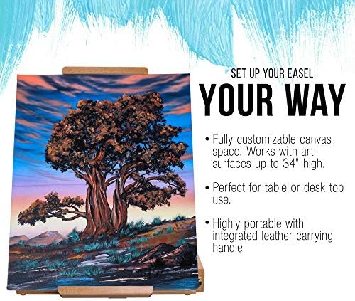 U.S. Art Supply Large Adjustable Wooden Desktop Easel with Storage | Portable Sketchbox, Tabletop Easels for Painting, Drawing & Art Supplies, Premium Beechwood
