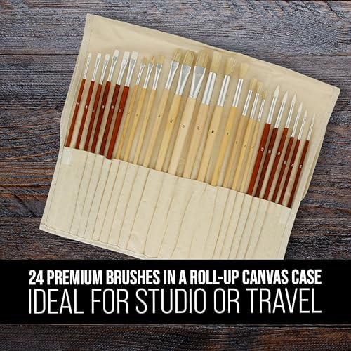 U.S. Art Supply 24-Piece Oil & Acrylic Artist Paint Brush Set
