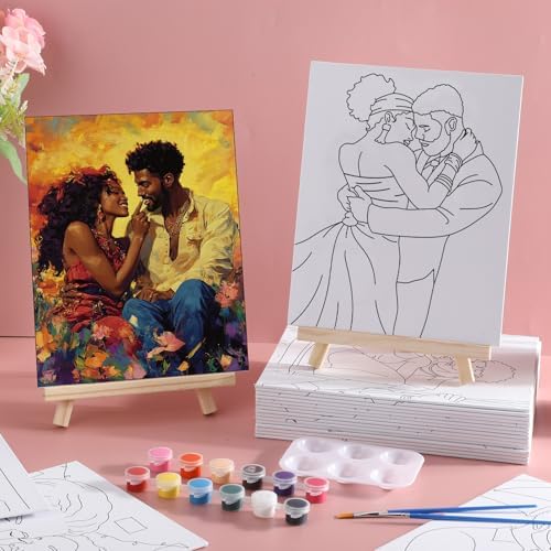 Harloon 36 Pcs 8 x 10 Inch Pre Drawn Canvas for Painting Afro Queen Pre Stretched Canvas Painting for Adults Sip and Paint Party Supplies Favor
