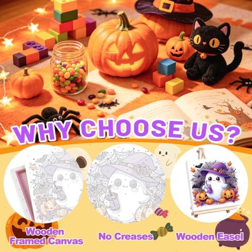 4 Pack Ghost Paint by Number for Kids with Wooden Frame - Wooden Easel