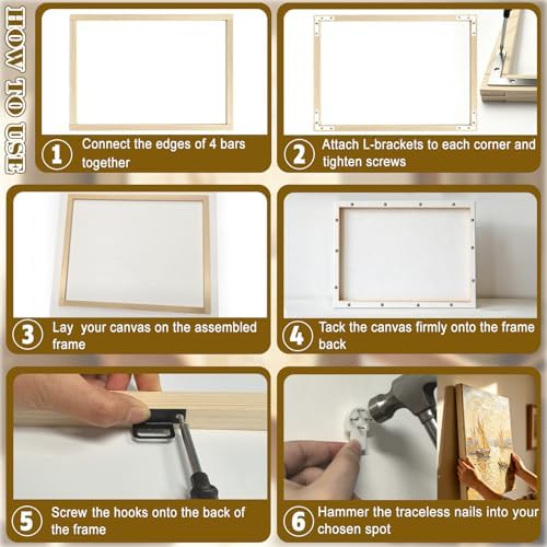 6 Pack 16x20 Inch Canvas Stretcher Bars, DIY Wood Canvas Frame Kit for Oil Painting, Paint by Numbers, Poster, Embroidery Stitch & Needlepoint Art Projects