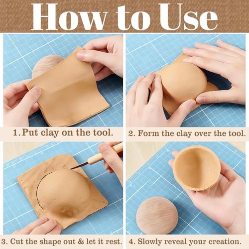 ZENFUN 8 Pcs 8 Sizes Half Round Pottery Tools Set, Wooden Ceramic Top Tool Clay Tools for Making Pottery Bowls and Plates, Wooden Split Balls Half-Round for DIY Crafts