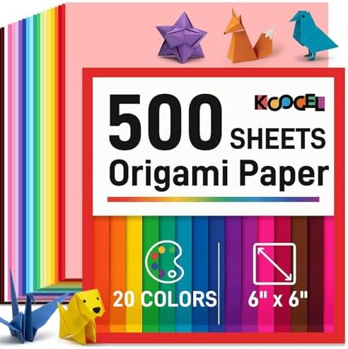 Koogel 500 Sheets Colored Origami Paper, 6 x 6 Inch/ 80gsm Double Sided Square Paper for Beginners, Back to School Supplies, 20 Colors
