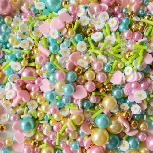 100G Polymer Clay Sprinkles for Crafts, Pastel Flower Heart Slices Embellishments for DIY Crafts Nail Art Supplies Cellphone Decoration Accessories (Light Green)