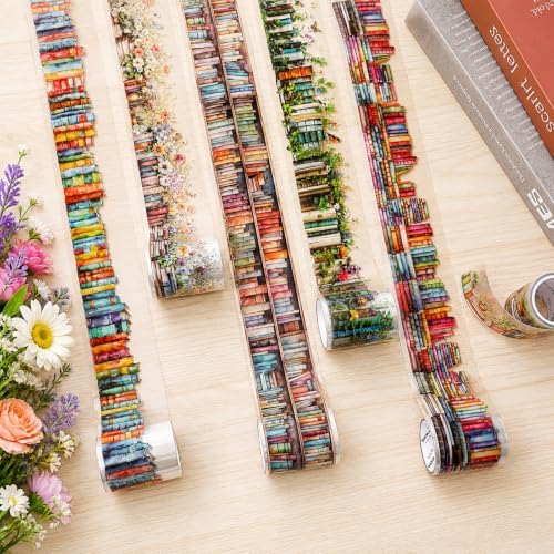 PET Tape Stickers for Journaling, 6 Rolls Book-Themed Library Stickers