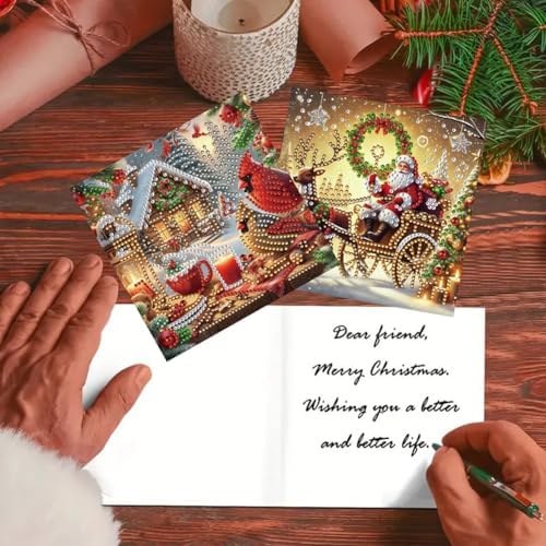 12 Pack 5D DIY Diamond Painting Christmas Greeting Card Kit, Diamond Art Birthday Holiday Greeting Card, Art Crafts Kit Creative with Envelope