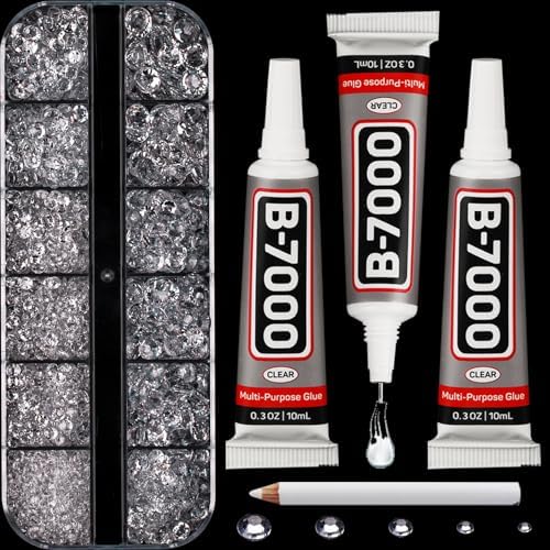 6500Pcs Transparent Rhinestones for Bedazzling, Bedazzler Kit with Flatback Craft Rhinestones Clear Bulk and B7000 Glue, 2,3,4,5,6mm Resin Flat Back Crystals for Craftings, Clothes, Shoes, Nails