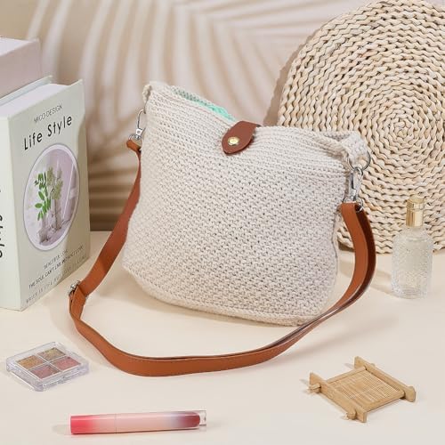 ACRNIGHEET Crochet Bag Kit for Beginners Crochet Purse for Women DIY Tote Bag Making Kit with Step-by-Step Tutorials Knitting Supplies for Adults Crafts Boho Gift Idea (Beige)