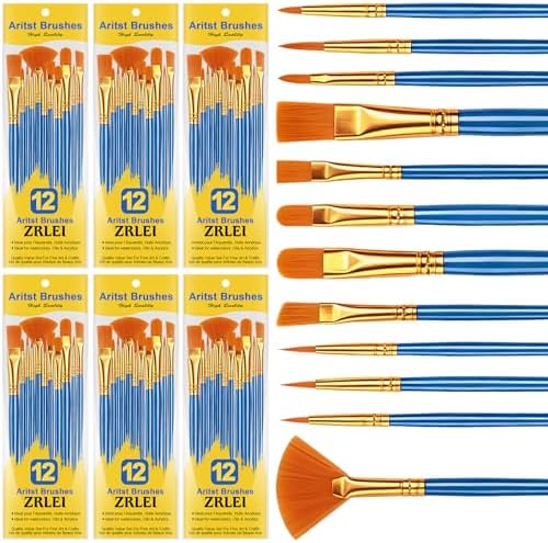 Paint Brushes Set, 6 Pack 72 Pcs Round Pointed Tip Artist Paintbrushes for Acrylic Painting Oil Watercolor Oil Watercolor & Miniature Painting, Suitable for Kids & Adults，Blue